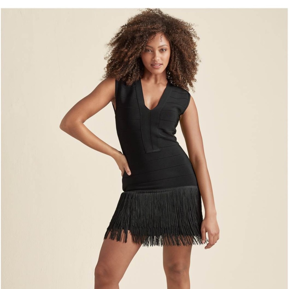 Venus black fringe bandage dress in size 20